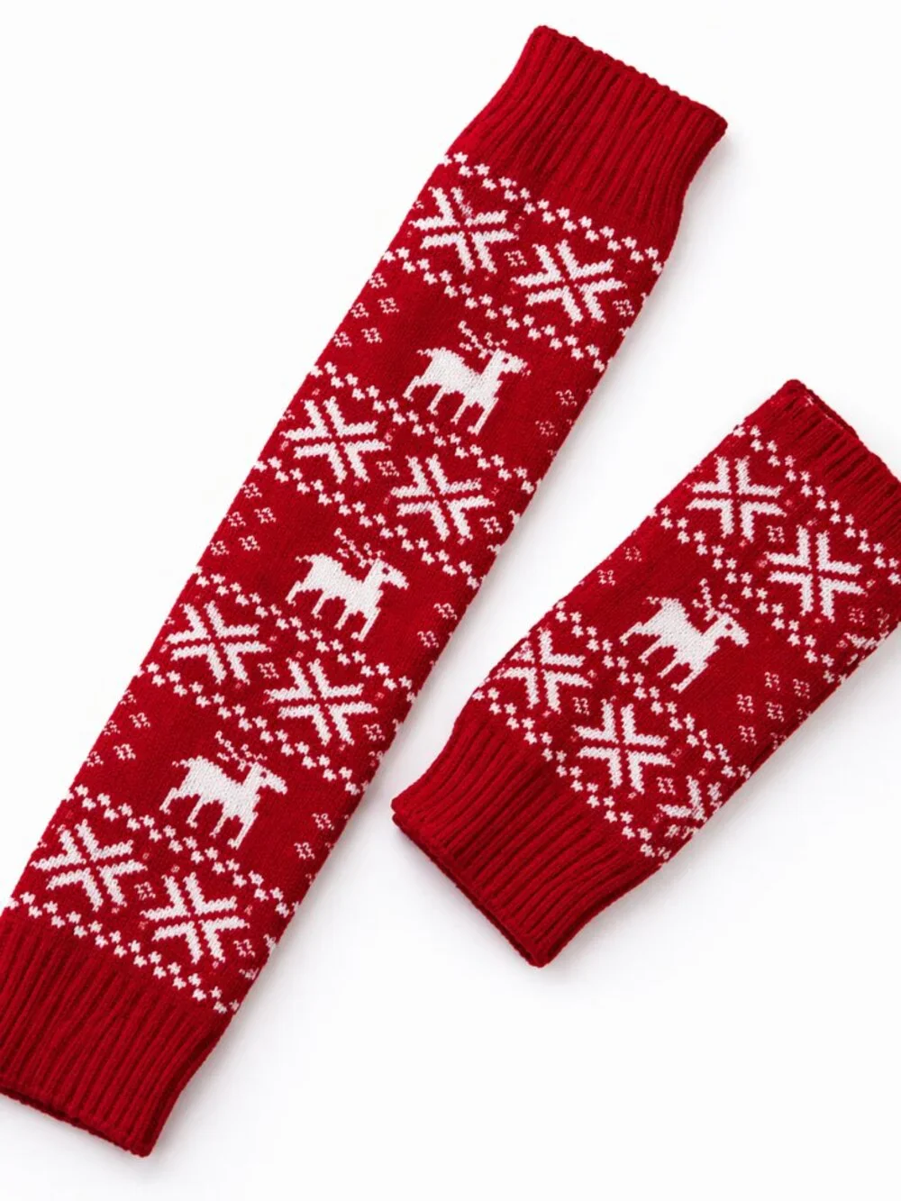 Red White Nordic Fair Isle Over the Knee Leg Warmers Reindeer NWT